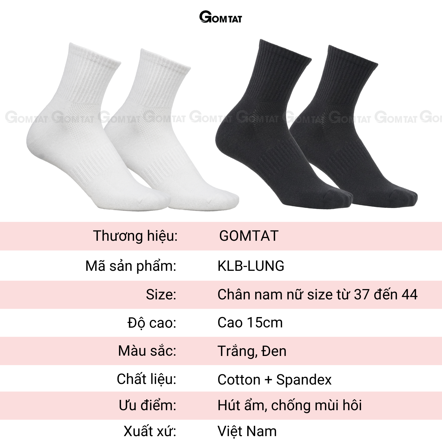 Hình ảnh Tất nam nữ cổ lửng GOM TẤT coton 90% êm mềm đi mát, thiết kế thoáng khí - GOM-KLB-TRONLUNG