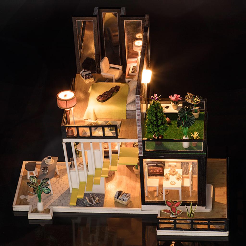 Handcrafts 1/20 Wooden Dollhouse DIY Modern Large House 3D Puzzles Kit Gift