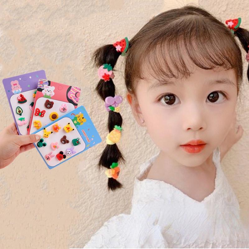 Set 10 Dây Cột Tóc Hình Trái Cây/ Động Vật/ Động Vật Hoạt Hình Ngọt Ngào Thời Trang Cho Bé Gái