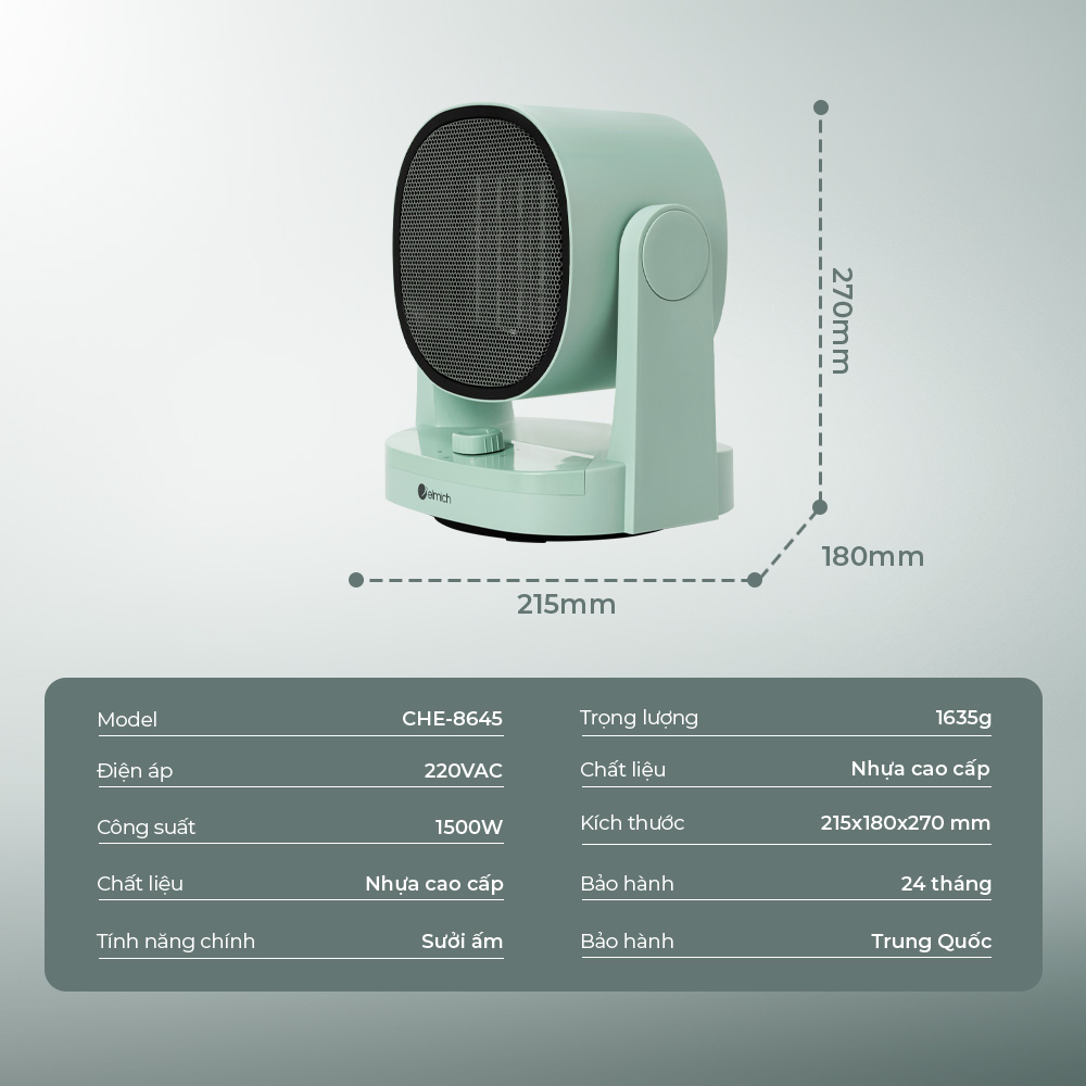 Máy sưởi gốm Elmich CHE-8645 Hàng Chính Hãng