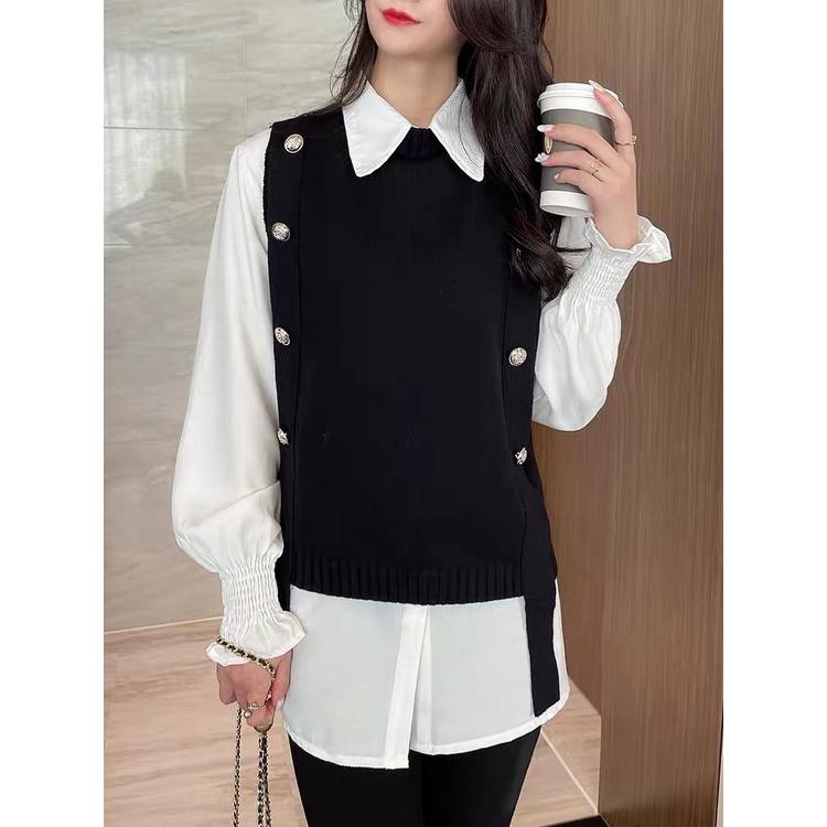 MS837 Áo gile len nữ cúc sườn cổ tròn Hàn Quốc