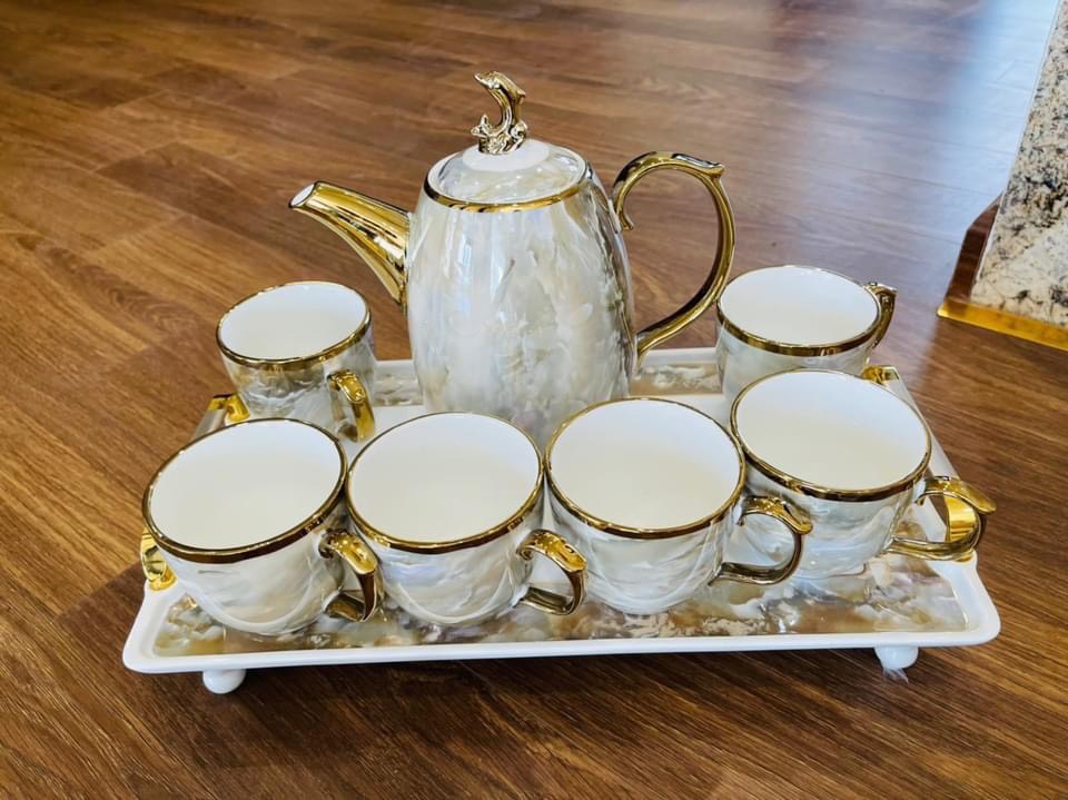 BỘ ẤM CHÉN KÈM KHAY SỨ CAO CẤP VÂN ĐÁ SANG TRỌNG PHONG CÁCH CHÂU ÂU PHA TRÀ CÀ PHÊ - VD194
