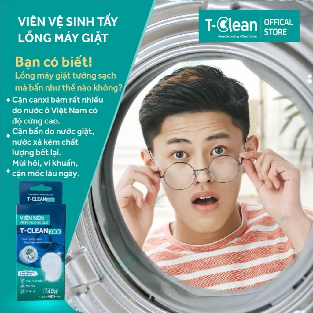 Viên Tẩy Vệ Sinh Lồng Máy Giặt T-Clean 4 Viên - Loại Bỏ Mùi Hôi - Cặn Bẩn Lâu Ngày - Giúp Quần Áo Thơm Tho