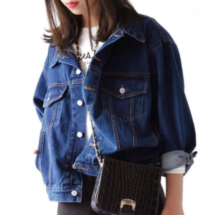 Áo Khoác denim Màu Tối Thiết Kế Thoải Mái Thời Trang Cho Nữ Zzd1135