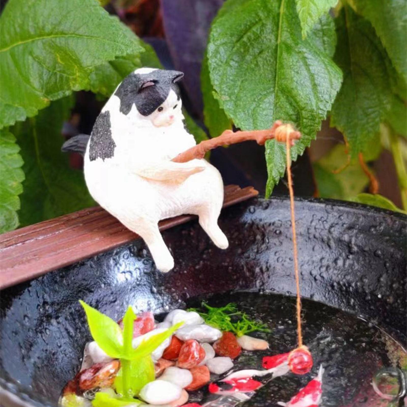 Cat Fishing Figurine Decorative Kitten Fishing Ornament for Garden