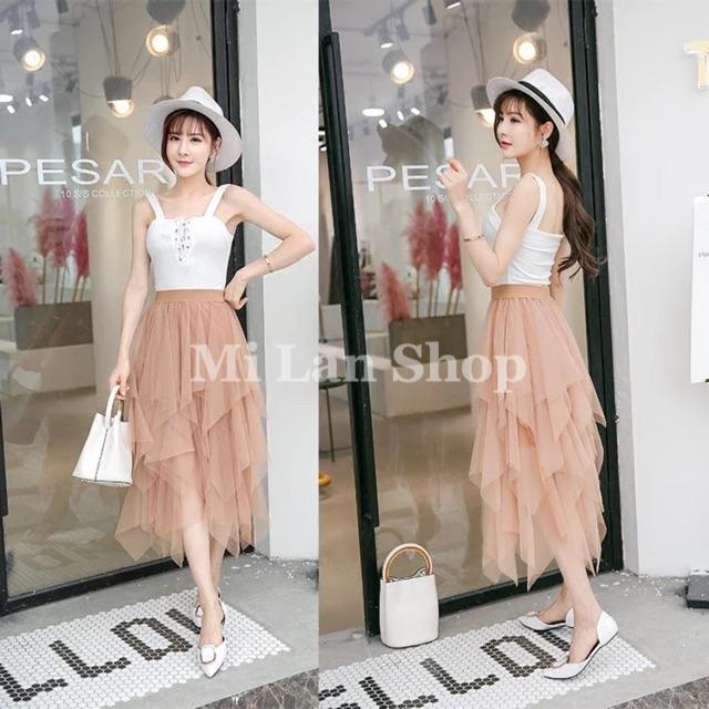 _Chân váy tầng dài_chân váy tua rua