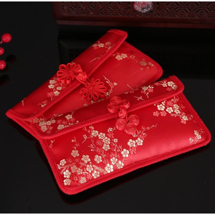 Bao Lì Xì Gấm - Ví Đựng Tiên Vải Thổ Cẩm Đỏ Phong Cách Mới Lịch sự sang trọng