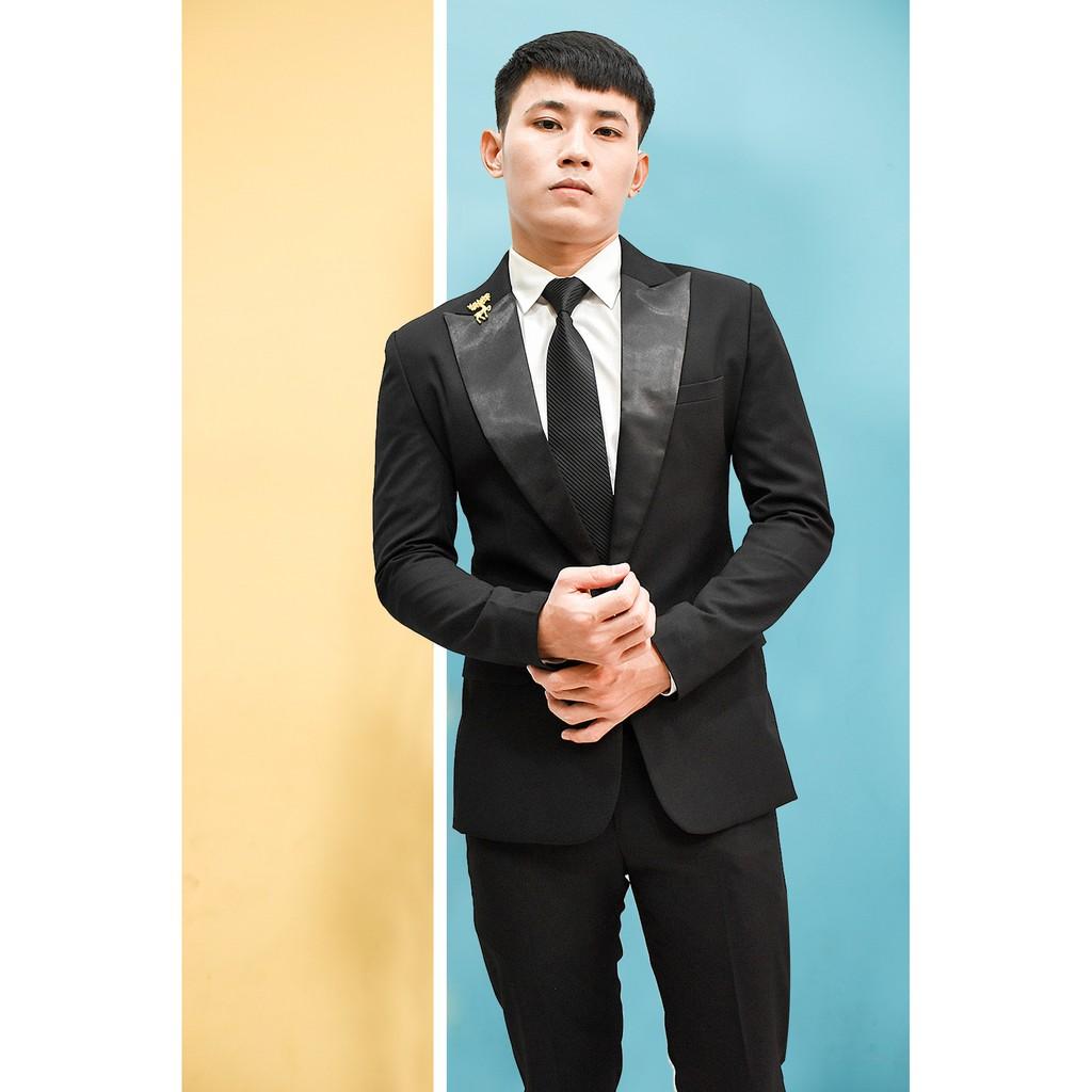 Bộ đen ve phi đen + áo gile đen tặng kèm cà vạt nơ