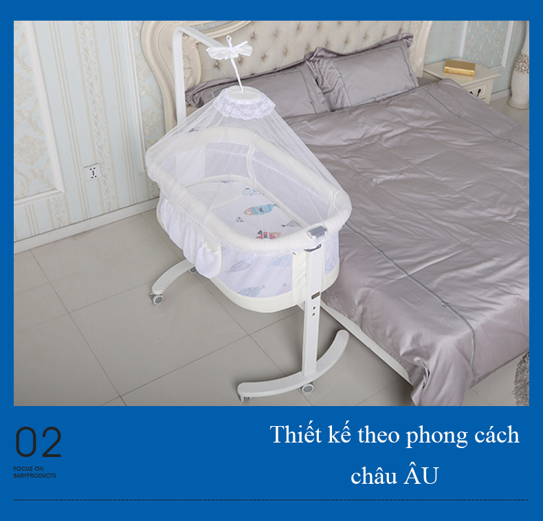 Cũi kề giường đa năng cho bé, nôi di động, giường cũi đa năng