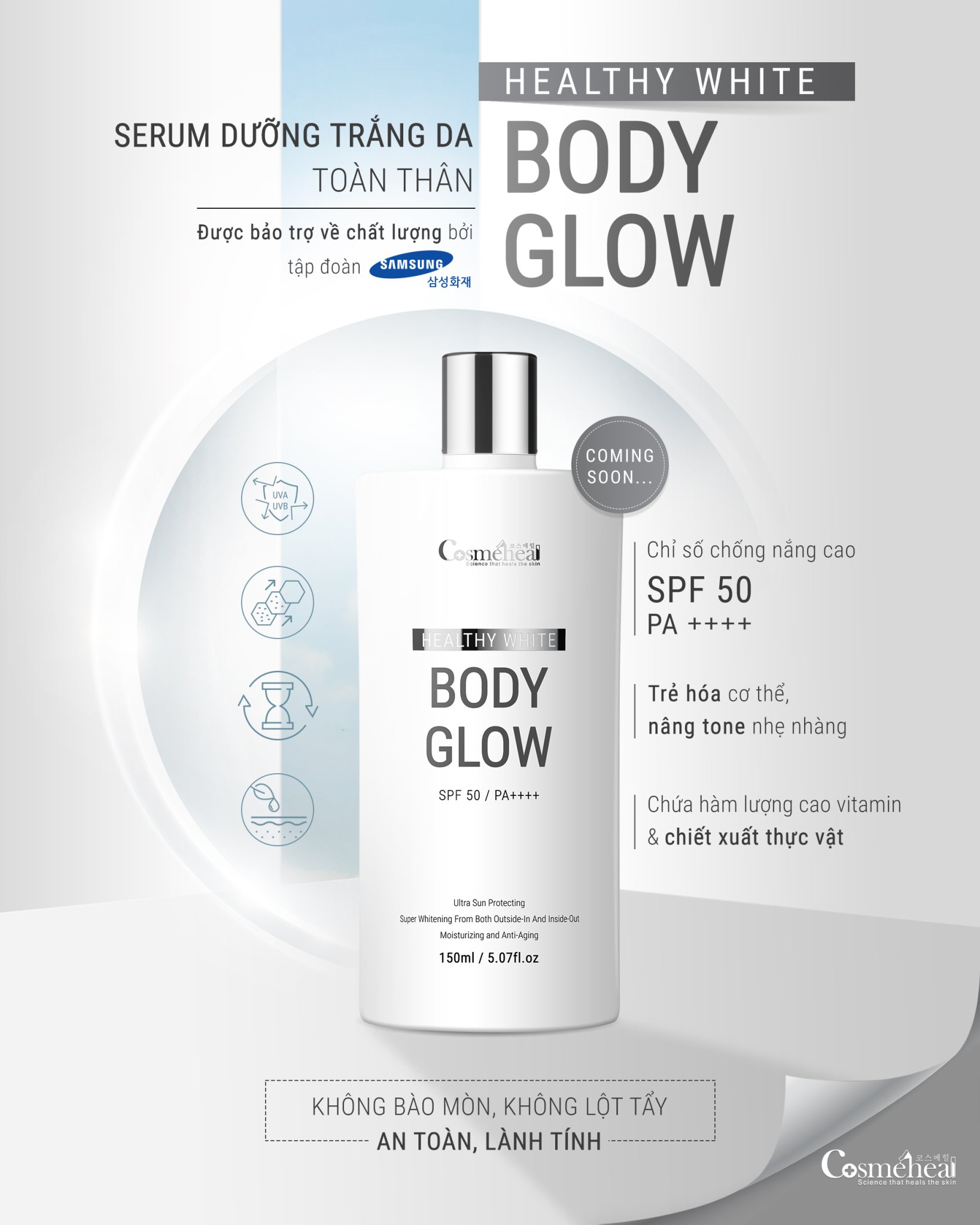 Serum Làm Sáng Da Toàn Thân COSMEHEAL Healthy White Body Glow-Sản Phẩm Được Nghiên Cứu Y Khoa-SPF 50/ PA ++++