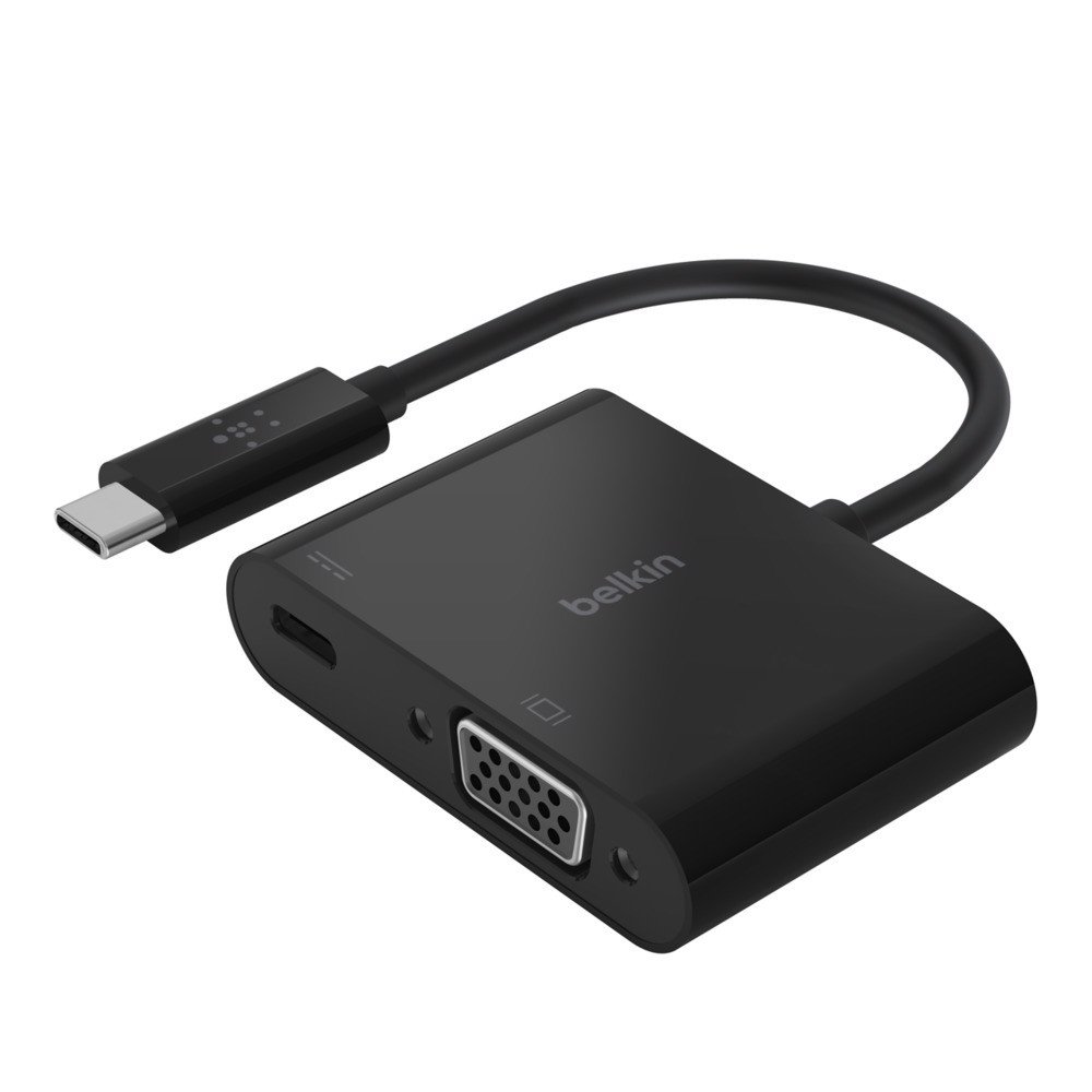 Cáp chuyển đổi USB Type C/Thunderbolt 3 to VGA Belkin cao cấp, hỗ trợ 4K 60Hz, sạc lại PD 60W - Hàng Chính Hãng - AVC001btBK