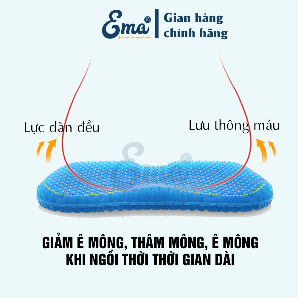 Đệm ngồi 3D Silicon EMA thế hệ 3 cao cấp - Cấu trúc tổ ong thông minh - Chống đau mỏi trĩ, xương cụt, thâm mông, xệ mông cho dân văn phòng, lái xe, sinh viên