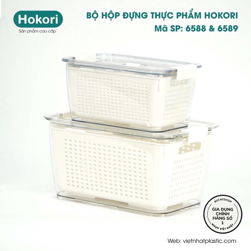 Hộp Đựng Thực Phẩm 2 Lớp Để Tủ Lạnh Có Lỗ Thoát Khí Cao Cấp Hokori Nhựa Việt Nhật, Hộp Bảo Quản Rau Củ Kèm Rổ Ráo Nước