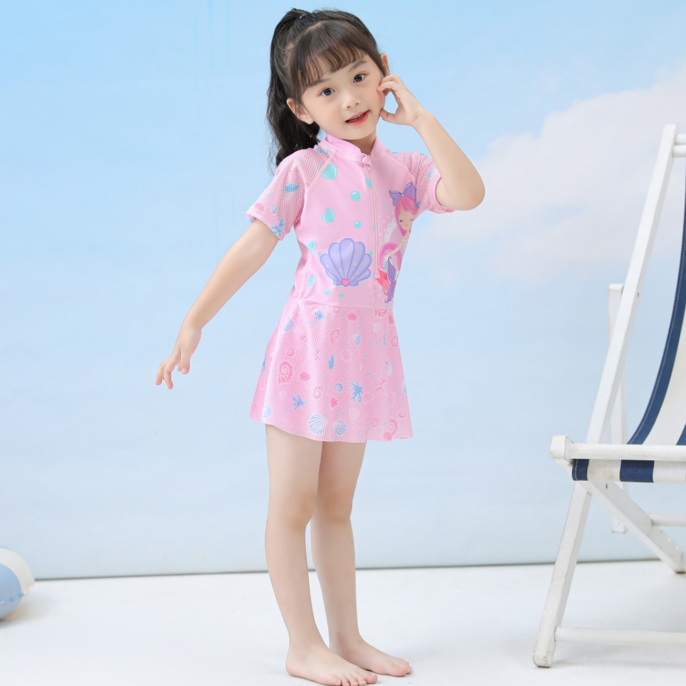 Đồ bơi bé gái cộc tay dáng váy xinh xắn (quần short liền trong váy)
