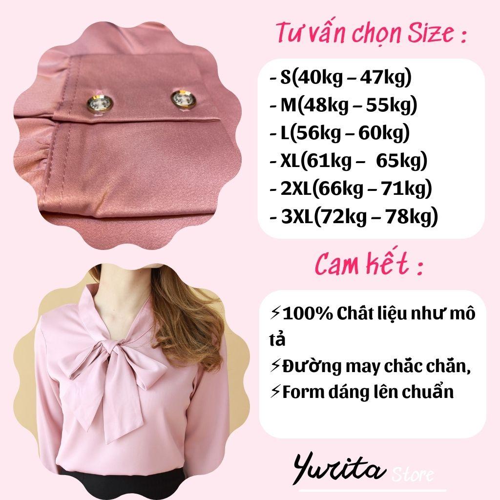 Áo Sơ Mi Kiểu Công Sở Đẹp YURITA Tay Dài Cổ Thắt Nơ Màu Hồng Chất Lụa Cao Cấp From Rộng Hàn Quốc Ulzzang Vintage A1H