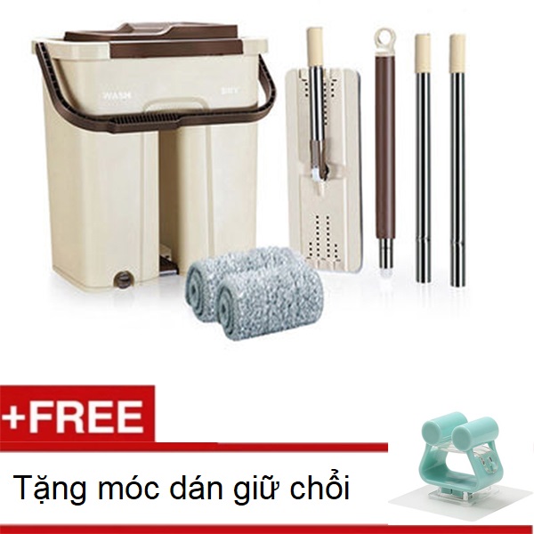 Chổi lau nhà tự vắt cao cấp kèm thùng - Tặng kèm móc treo chổi