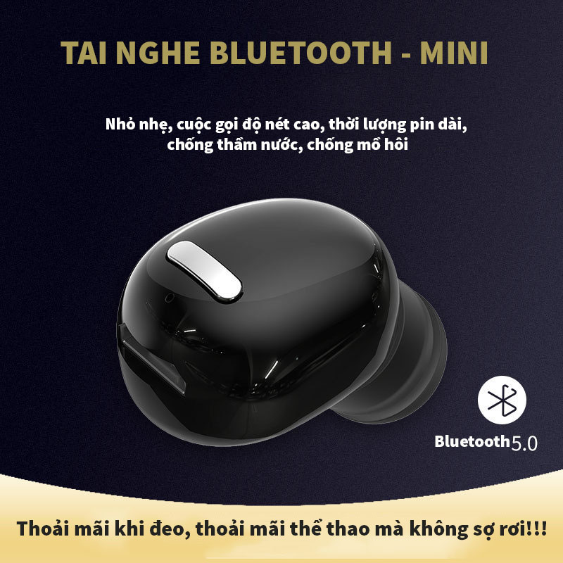 Tai nghe ĐƠN Bluetooth Hitoor HXT-5 TWS dual-pass 5.0 stereo thể thao tai nghe không dây tai nghe đơn siêu nhỏ - HÀNG NHẬP KHẨU