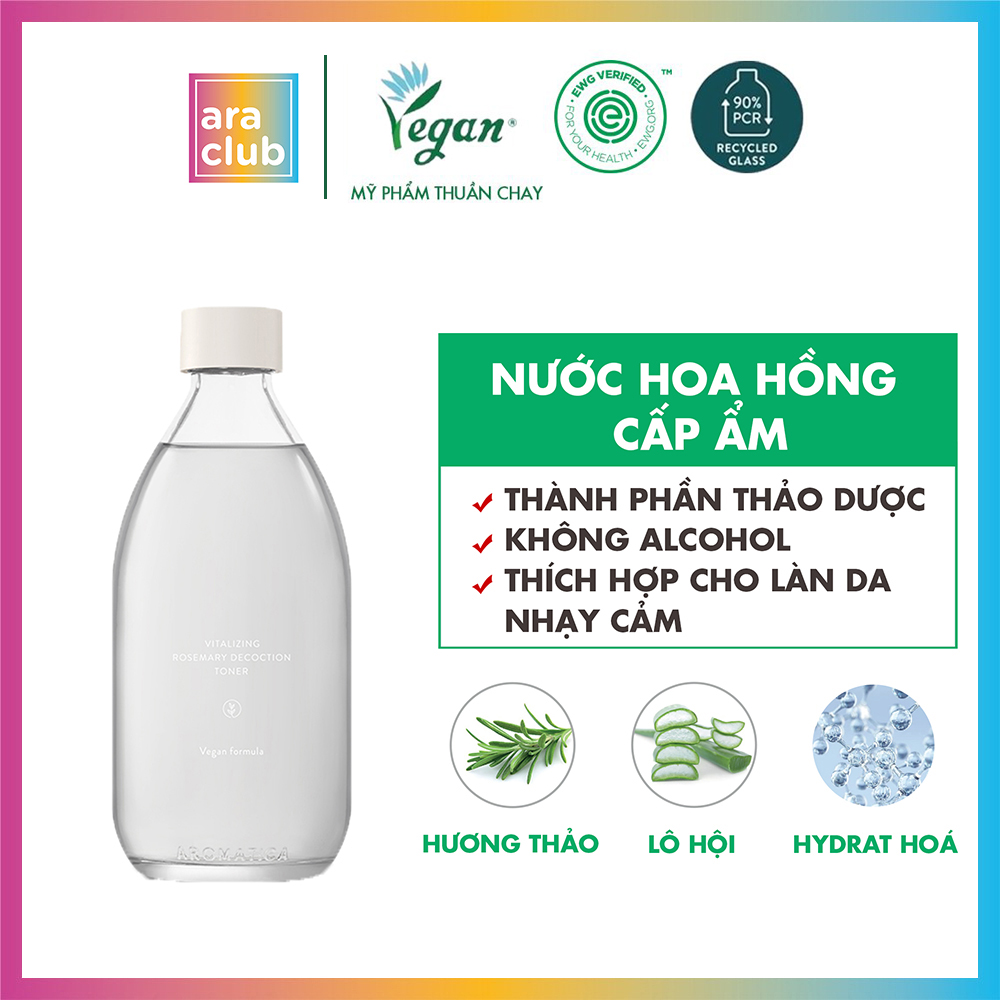 Nước Hoa Hồng Không Cồn Dưỡng Ẩm Chiết Xuất Hương Thảo Aromatica Vitalizing Rosemary Decoction Toner 300ml