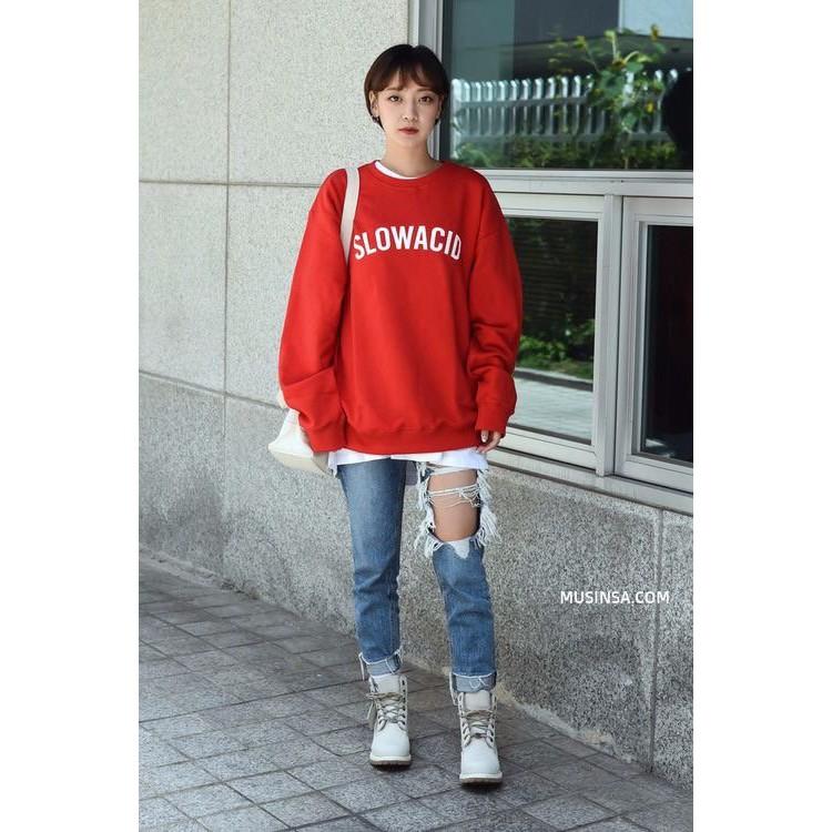 Áo sweater in slowacid hàn quốc_fox unisex