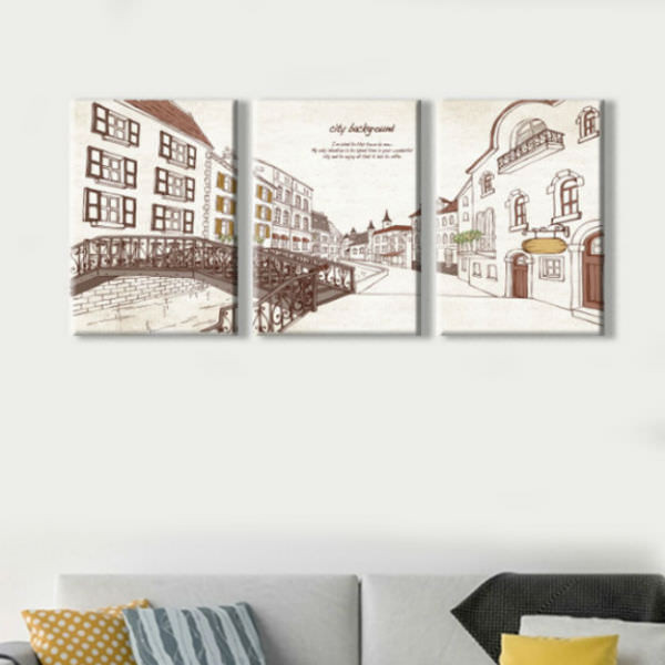 Bộ 3 Tranh Canvas Không Viền Treo Quán Cà Phê "City Background" W153