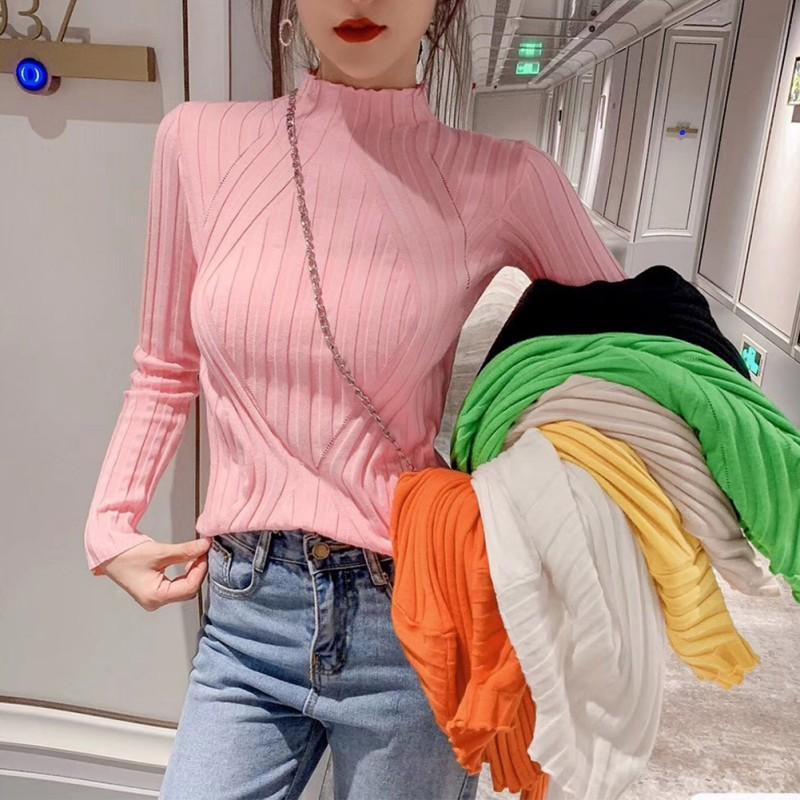 Áo Sweater dệt kim cổ lọ tay dài thiết kế ôm sát tôn dáng