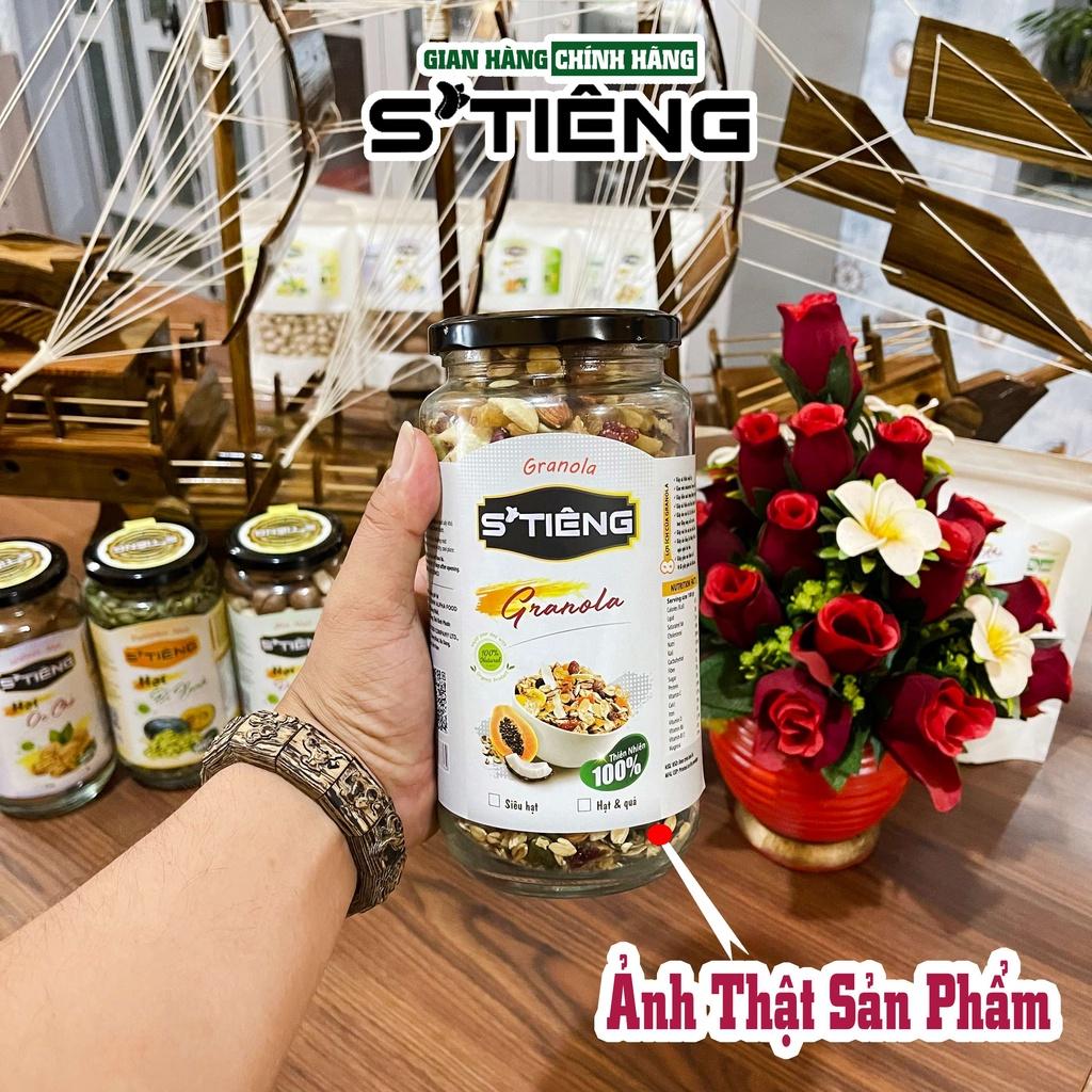 500Gr Granola Siêu Hạt & Quả Sấy STIENG, Hạt Điều, Macca, Hạnh Nhân , Óc Chó, Nho Khô, Hạt Bí Vị Tự Nhiên Hủ Thủy Tinh