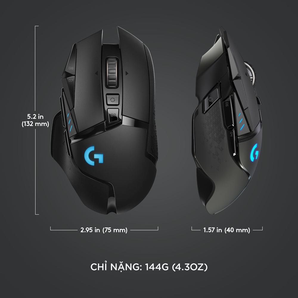 Chuột game không dây Lightspeed Logitech G502 - RGB Lightsync, 11 nút lập trình, điều chỉnh trọng lượng, con lăn Hyperfast, PC -Hàng Chính Hãng