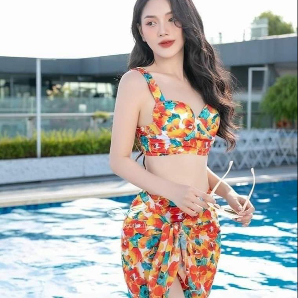 Set Bikini 2 Mảnh Nâng Ngực Croptop - Quần Cạp Cao Kèm Khăn Choàng BKN897