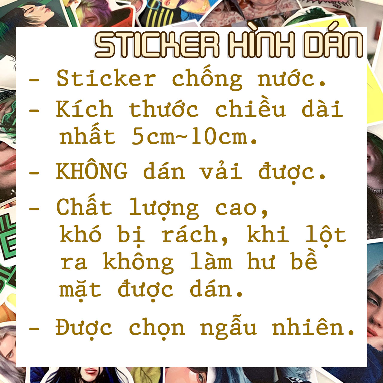 Sticker Billie Eilish Dán Trang Trí - Chất Liệu PVC Cán Màng Chất Lượng Cao Chống Nước, Chống Nắng, Không Bong Tróc Phai Màu