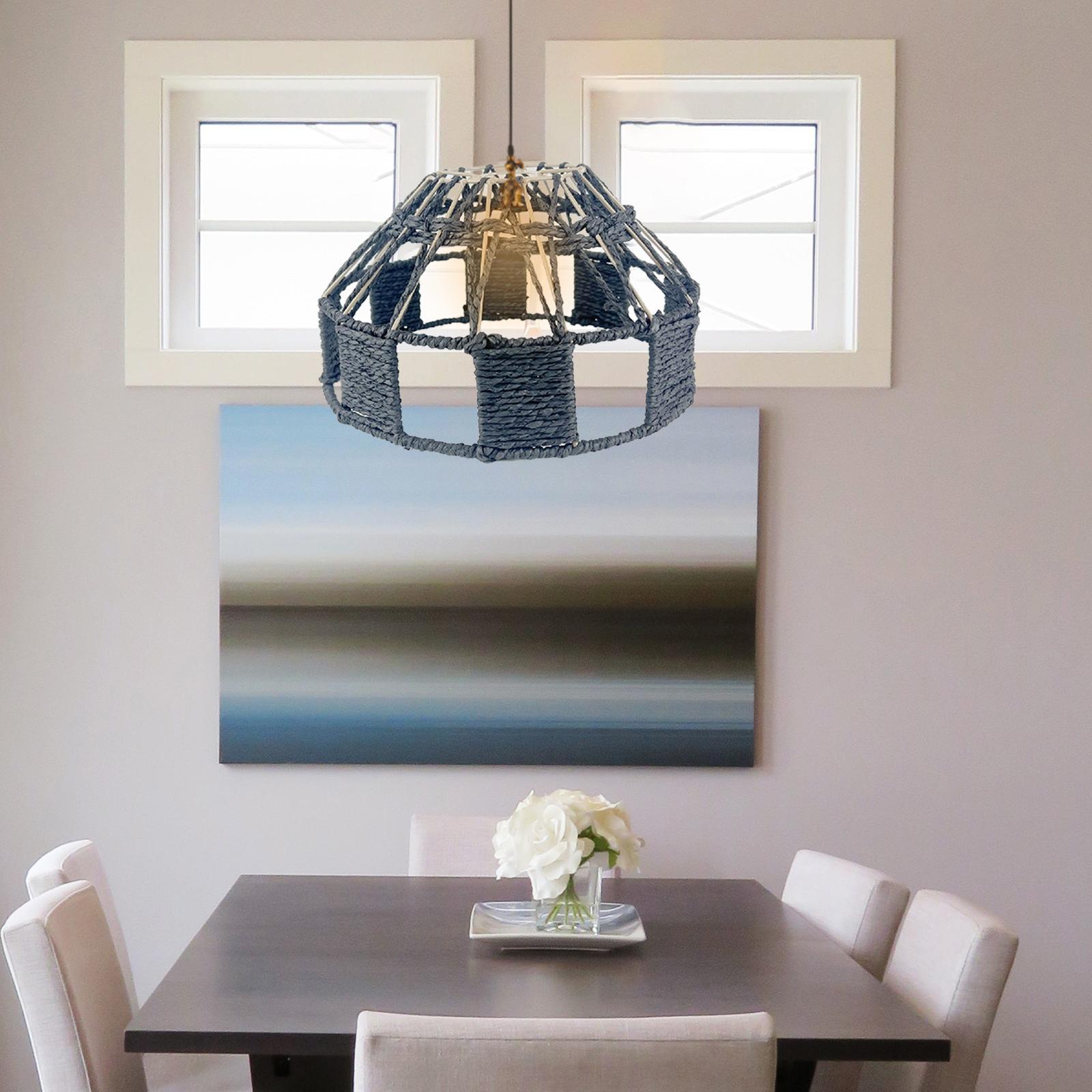 Retro Style Pendant Lamp Shade, Paper Rope Hanging Light Fixture Ceiling Light Shade Woven Chandelier Cover for Living Room Teahouse Bedroom