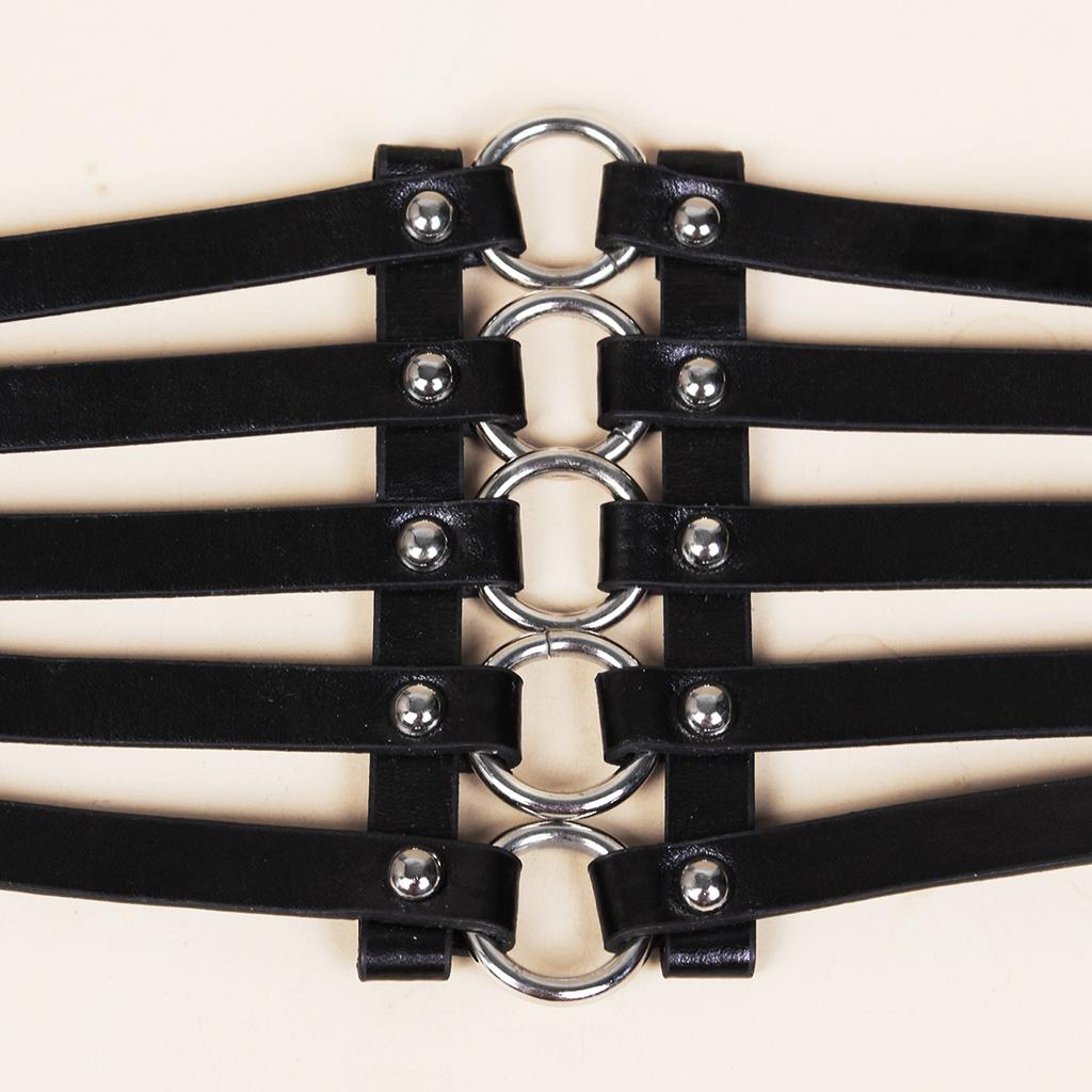 Ladies Gothic Punk Wide Belt Hip Belt Waist Belt Waist Corset Rivet Belt Black Made of PU