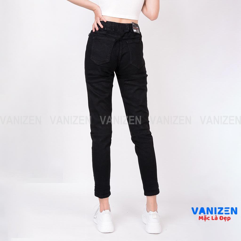 Quần jean nữ ống rộng baggy đẹp lưng cao cạp chun màu đen trắng trơn hàng hiệu cao cấp mã 339 VANIZEN