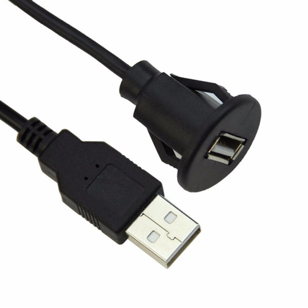 Car  Board Mount USB 2.0 Male To Female Socket Panel Extension Cable 1m