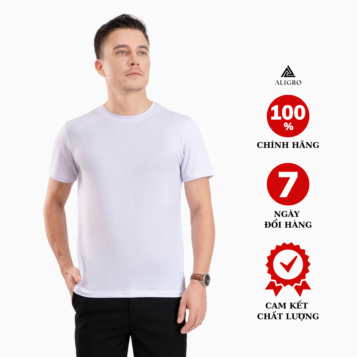 Áo phông nam ngắn tay ALIGRO chất vải cotton ô chấm màu trắng năng động ALGAPC073