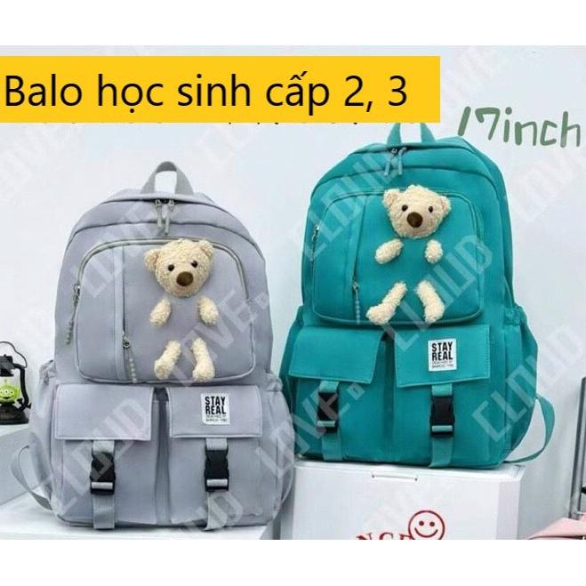 Balo học sinh cấp 2 , cấp 3 có kèm theo gấu dễ thương, cặp sách đi học thời trang phong cách hàn quốc