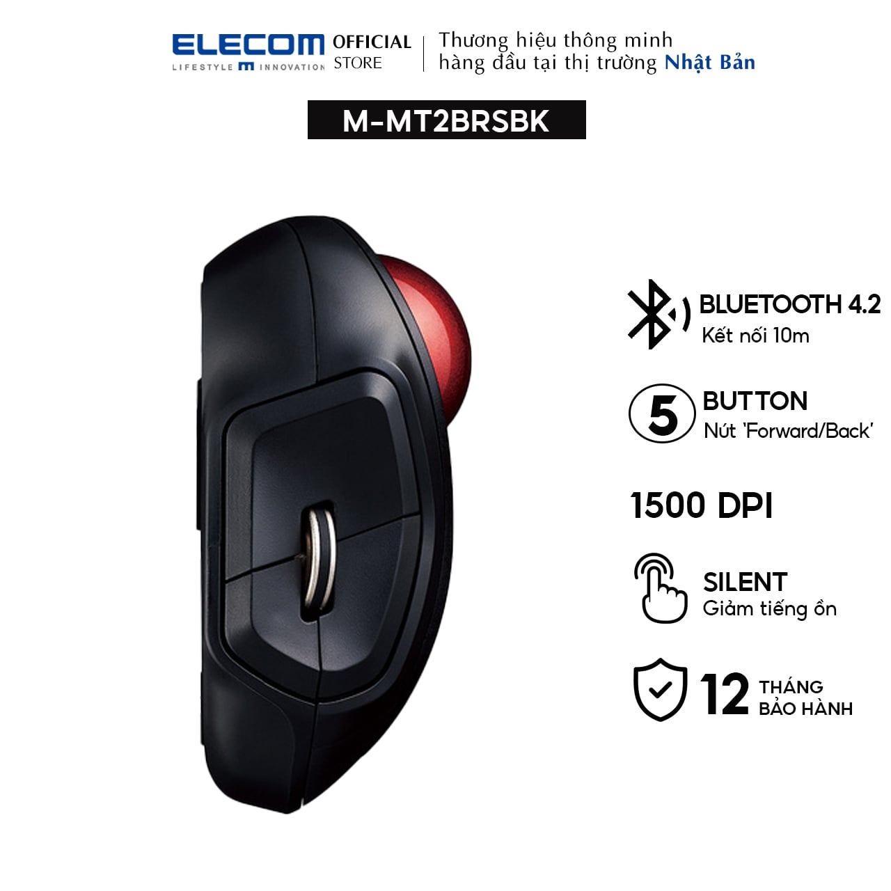 Chuột bi Bluetooth yên tĩnh không dây ELECOM M-MT2BRSBK - Hàng chính hãng