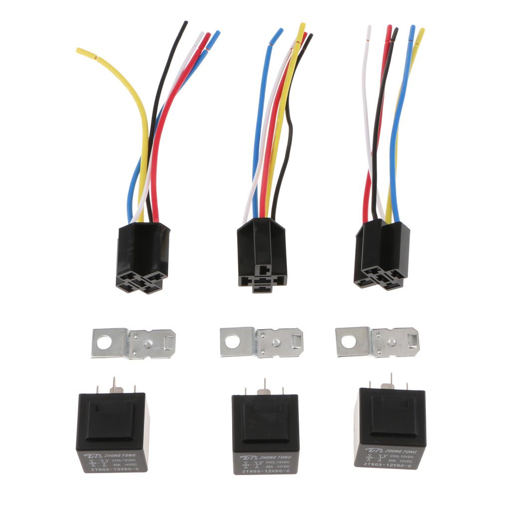 3Pcs DC 12V Car SPDT Automotive Relay 5 Pin 5 Wires with Harness Socket 40A