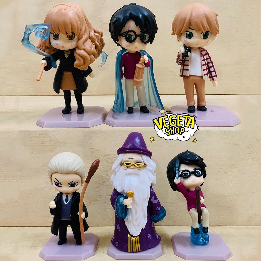 Mô hình Harry Potter - Set Mô hình Hermione Granger Ron Weasley Draco Malfoy Dumbledore cầm đũa thần cưỡi chổi - Cao 9cm