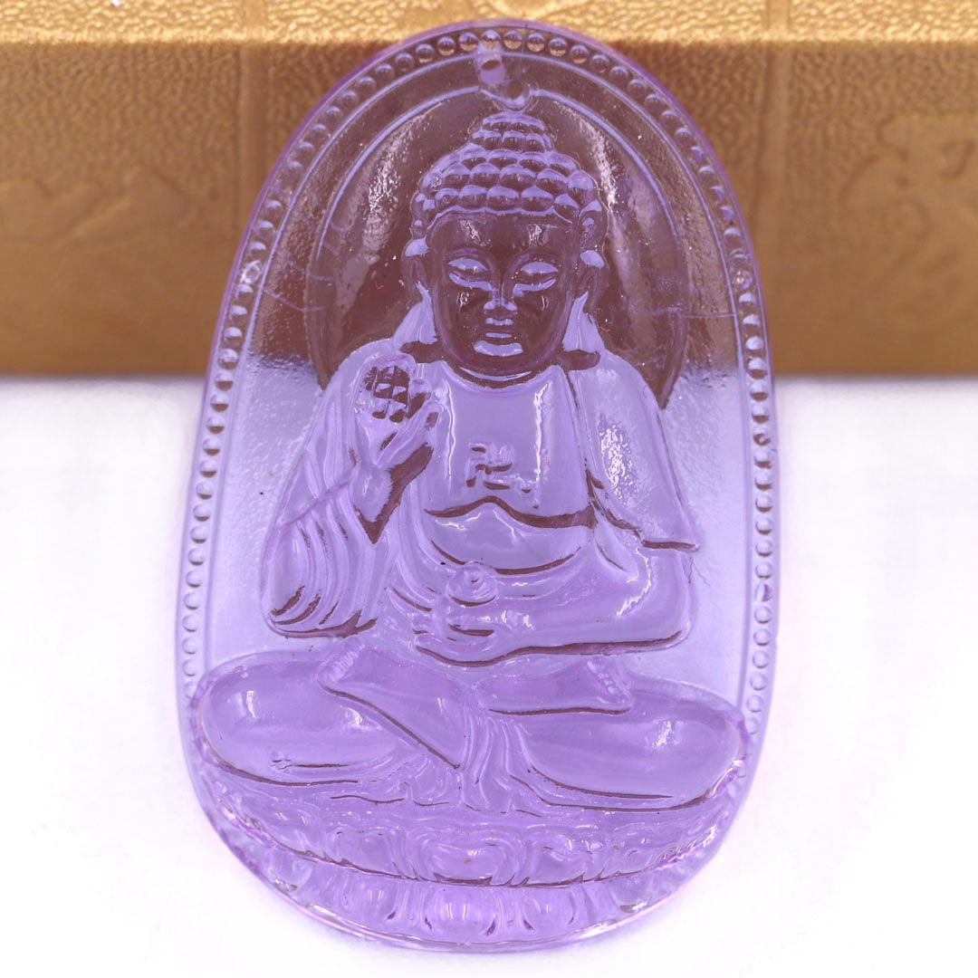 Mặt Phật A di đà pha lê tím 1.9cm x 3cm (size nhỏ) kèm vòng cổ hạt chuỗi đá đen + móc inox vàng, Phật bản mệnh, mặt dây chuyền
