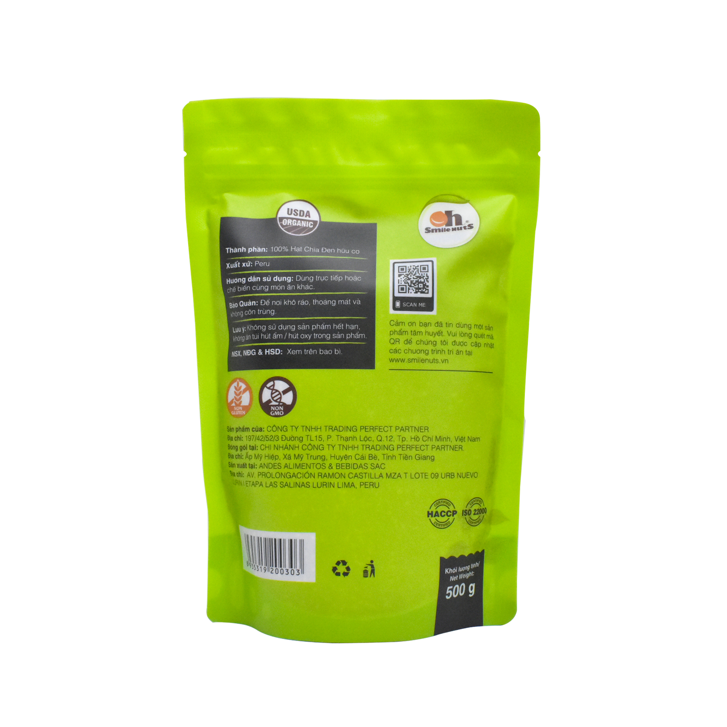 Hạt Chia Đen hữu cơ Nam Mỹ túi 500g - Chia Seeds Organic 