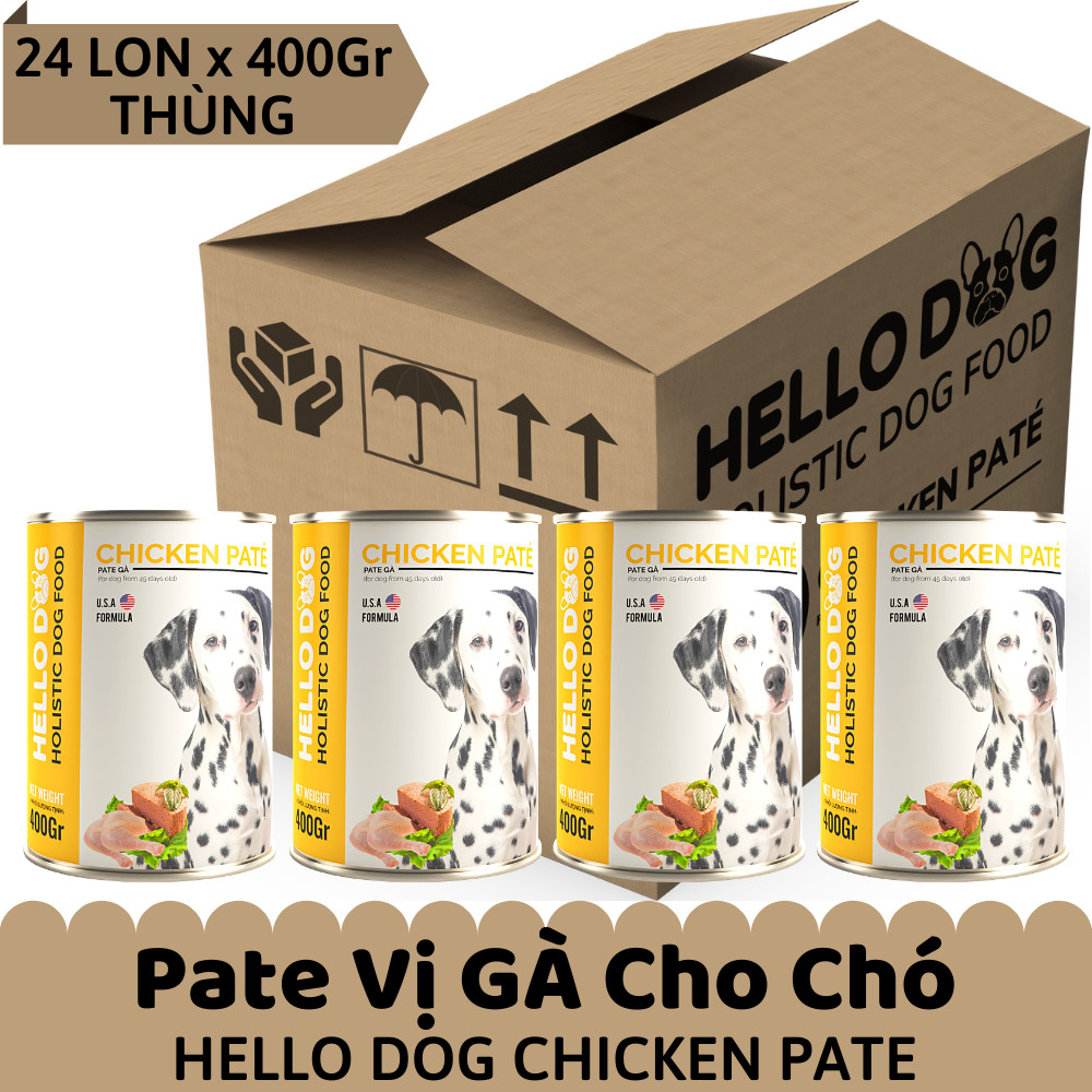 Thùng Pate Tươi Dành Cho Tất Cả Các Giống Chó Ở Mọi Độ Tuổi Hương Vị Gà Thơm Ngon Dễ Ăn Bắt Vị - Hello Dog Chicken Pate 400G