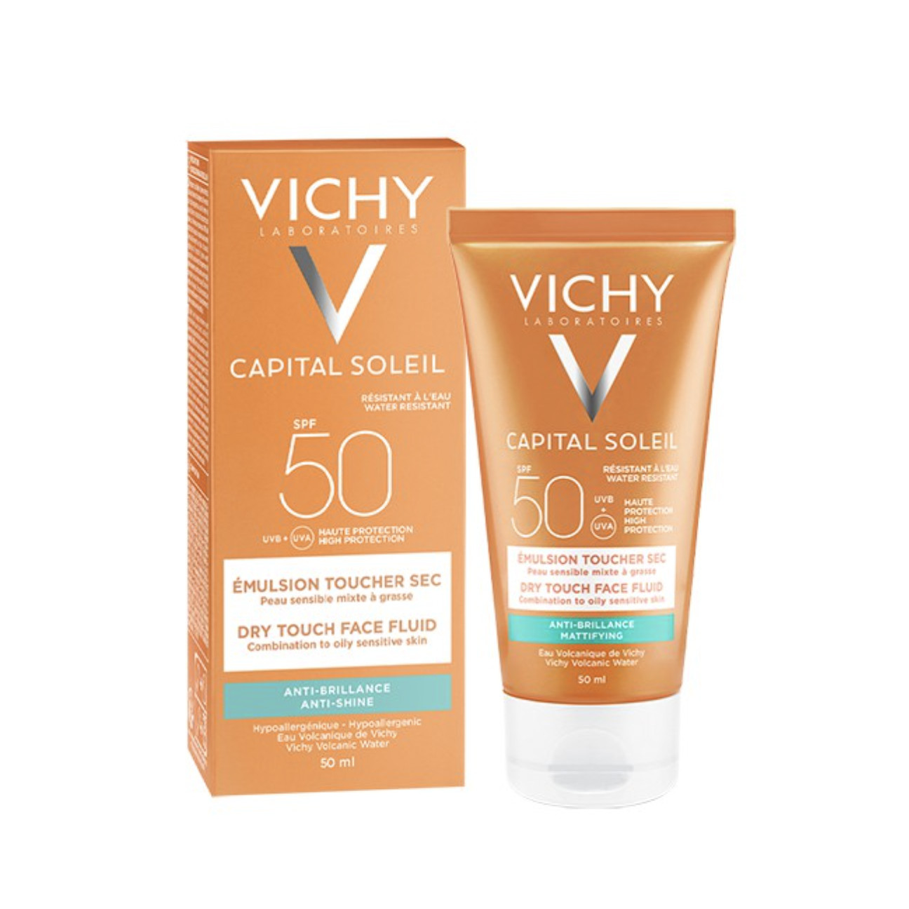 Kem Chống Nắng Kiểm Soát Dầu Không Nhờn Rít Vichy Capital Soleil Dry Touch Face Fluid Mattifying SPF50 50ml (Tặng băng đô mèo xinh xắn)