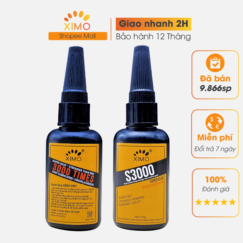 Keo dán đa năng Super Glue Ximo S3000 dán vật liệu gỗ, sắt, gốm, sành, sứ, sắt, inbox an toàn da tay