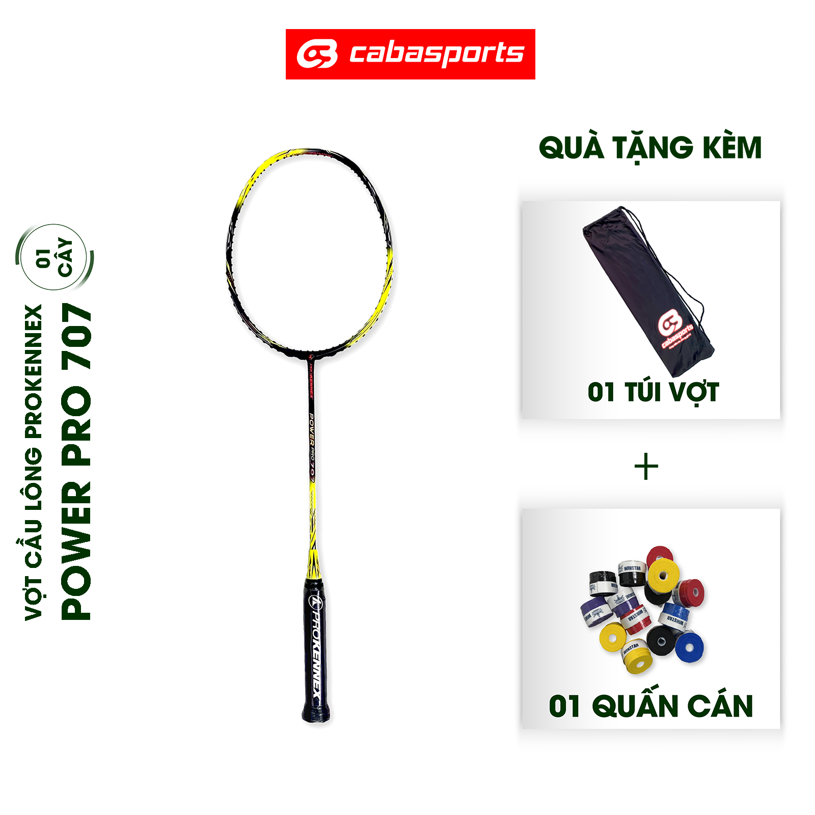 Vợt cầu lông ProKennex POWER PRO 707 chuyên tấn công chính hãng carbon chất lượng (1 cây) - ĐÃ CĂNG LƯỚI