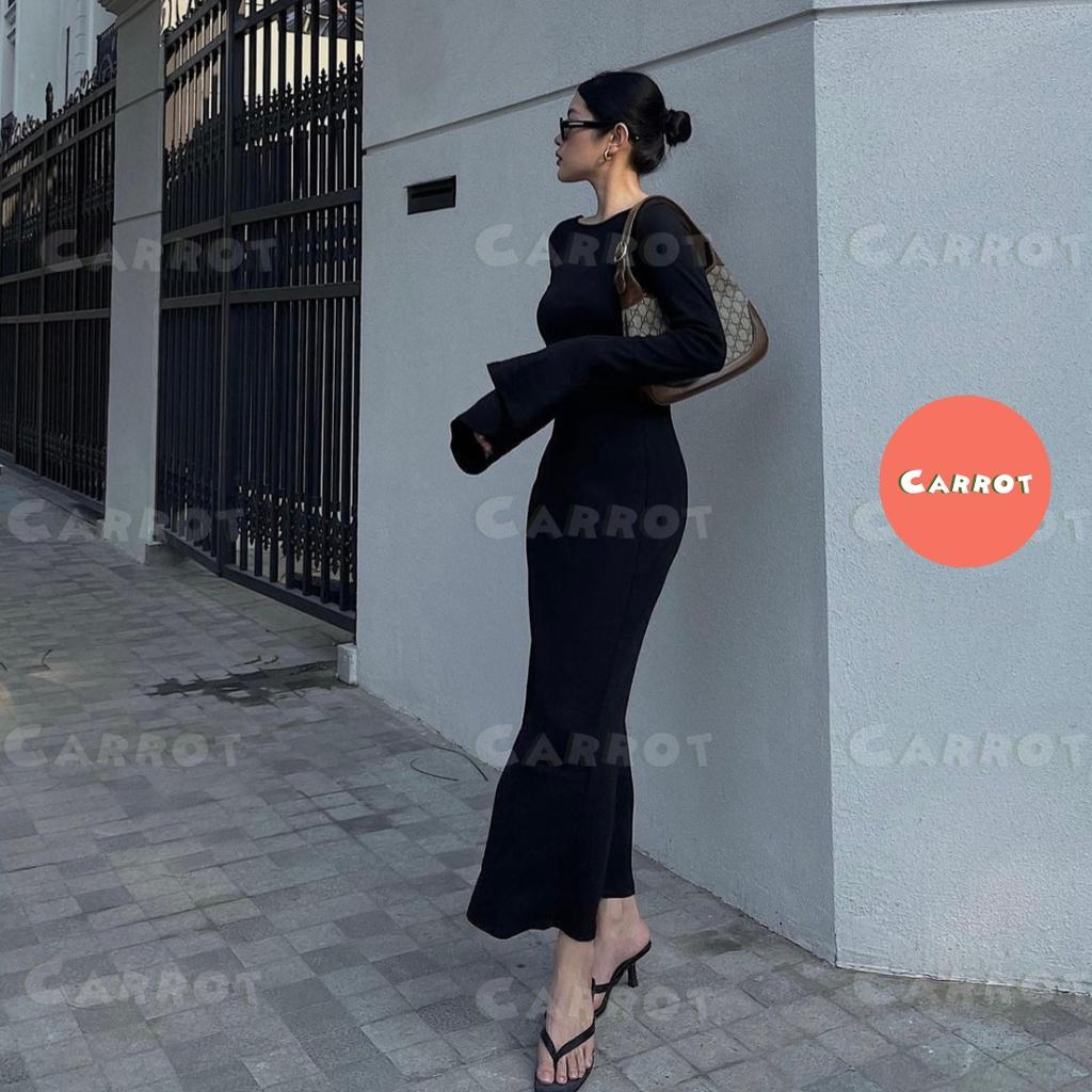 Đầm body sexy tay dài ôm hở lưng chất co giãn váy nữ tôn dáng sáng da chất xịn co giãn tốt carrotxinhdep (64)