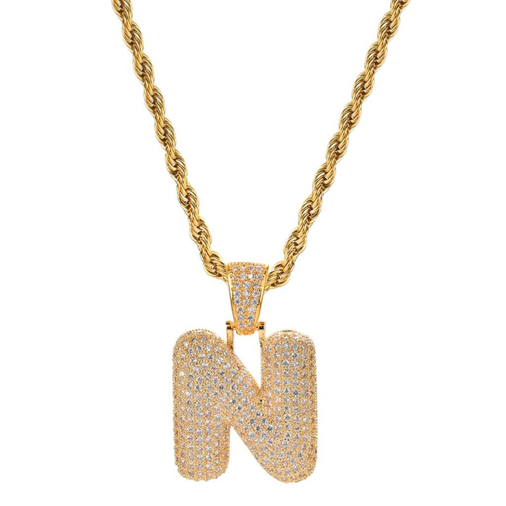 18K 26-letter "N" Pendant With Mini Zircon Stone Necklace  Chain