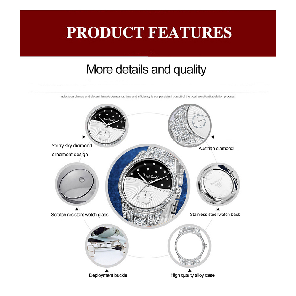 Đồng hồ Quartz kim cương thời trang case hợp kim chống nước cho nữ