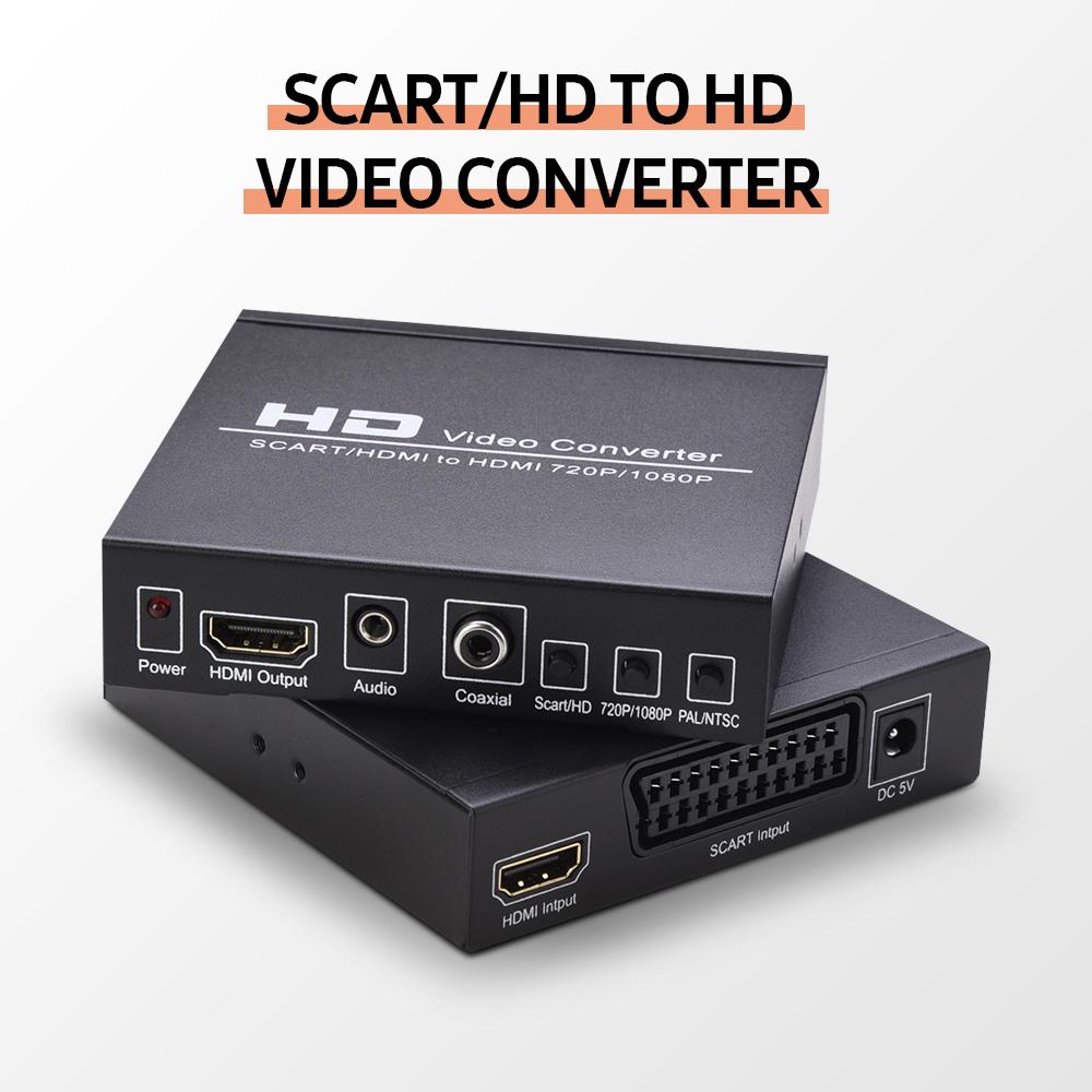 SCART/HD to HD Video Converter Support 720P/1080P Switch PAL/NTSC Switch SCART HD Input HD 3.5mm Audio Coaxial Output