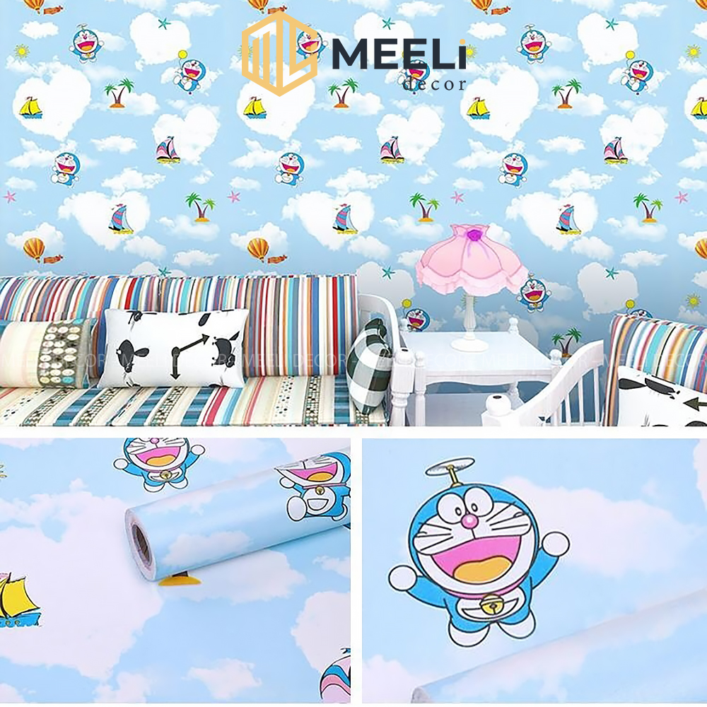Giấy decal dán tường cho bé Meeli Decor hoạt hình doremon dán bàn học sẵn keo dễ dán, kt 5m x 45cm, ME28