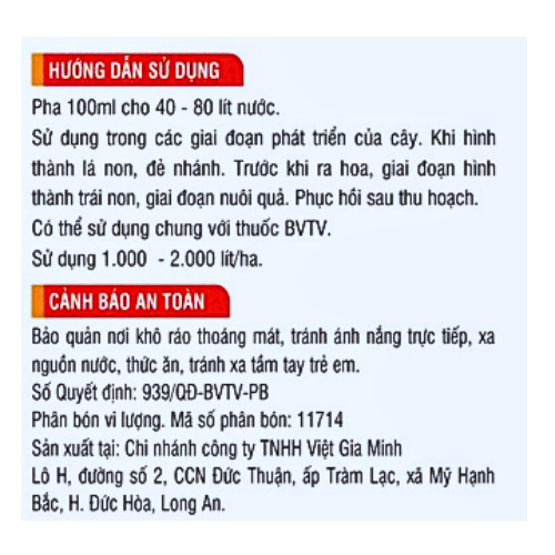 Phân bón VIGAMI ZINSUPER mập cọng, trắng cọng 100ml
